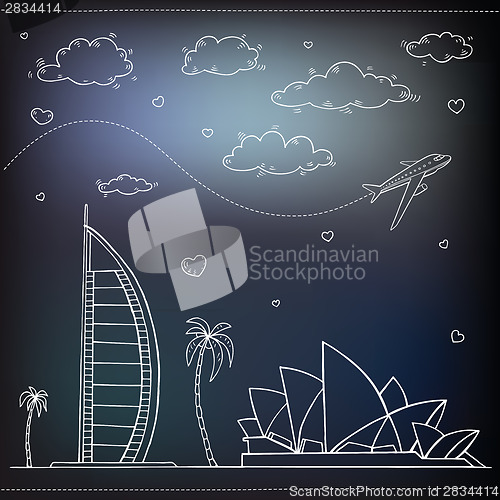 Image of Egypt. Hand drawn Travel and tourism background.