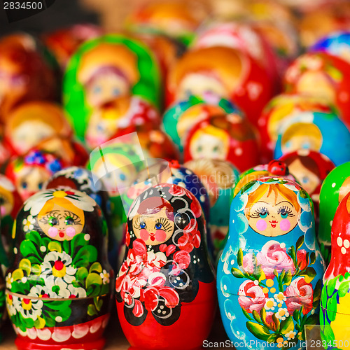 Image of Colorful Russian Nesting Dolls At The Market