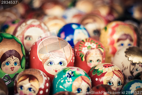 Image of Colorful Russian Nesting Dolls At The Market