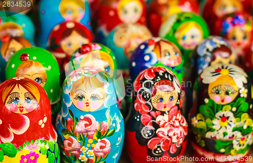 Image of Colorful Russian Nesting Dolls At The Market