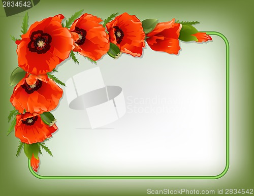 Image of Red poppies floral frame, vector