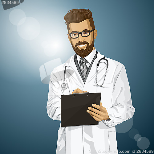 Image of Vector Hipster Doctor Man With Clipboard