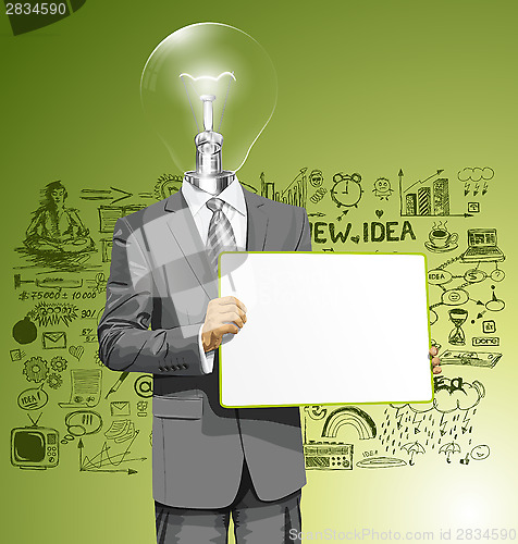 Image of Vector Lamp Head Business Man with Empty Write Board