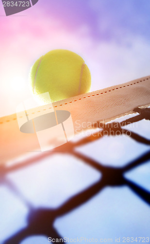 Image of Tennis ball on net´s edge