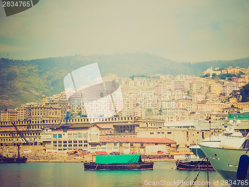 Image of Retro look View of Genoa Italy from the sea