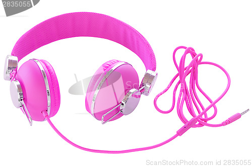 Image of Bright neon colored purple female headphones