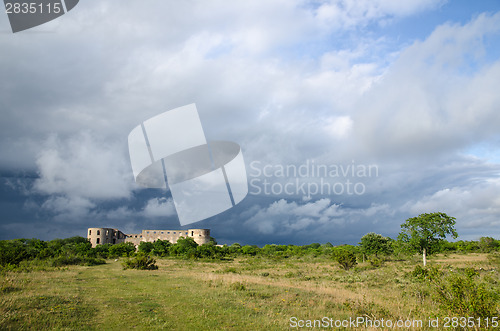 Image of Bad weather is coming up at  a medieval castle ruin