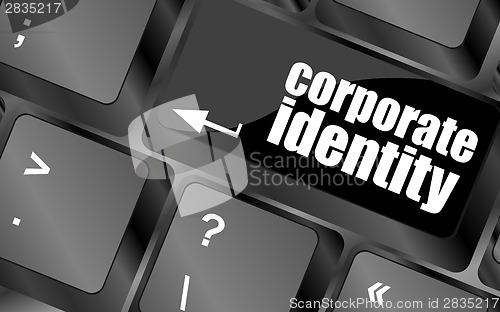 Image of corporate identity button on computer keyboard key
