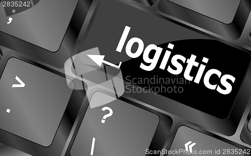 Image of logistics words on laptop keyboard, business concept