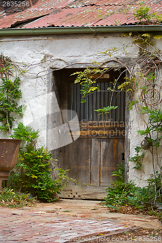 Image of A Weathered Door on a Derelict Outbuilding