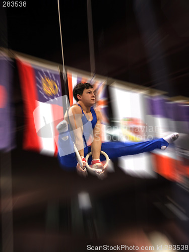 Image of Gymnast Competing On Rings