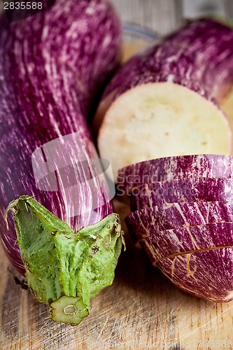 Image of two fresh eggplants