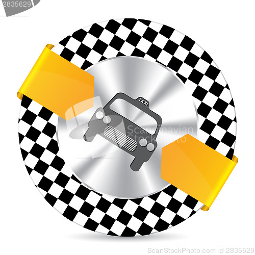 Image of Metallic taxi badge with checkered background