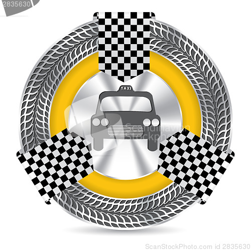 Image of Metallic taxi badge design with tire tread