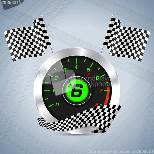 Image of Rev counter with checkered flag