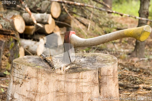 Image of Axe with logs