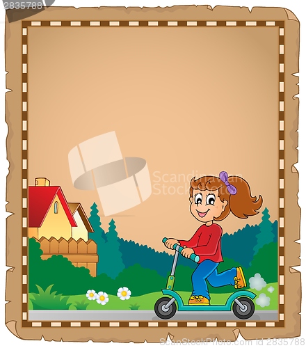 Image of Parchment with girl on push scooter