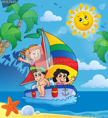 Image of Summer theme with children on ship