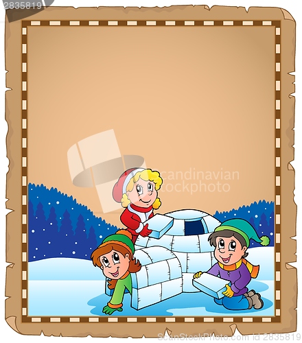 Image of Parchment with children and igloo