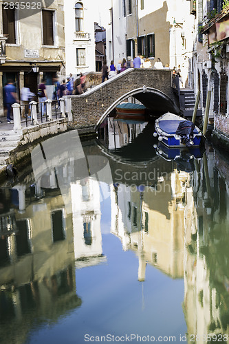 Image of Ancient buildings in the channel in Venice.