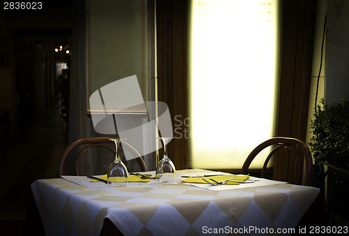 Image of Table in an Italian restaurant. 