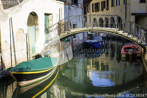 Image of Ancient buildings in the channel in Venice.