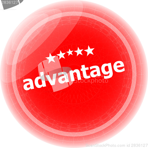 Image of advantage word red stickers, icon button