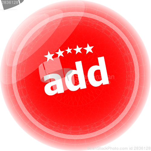 Image of add red stickers, icon button isolated on white