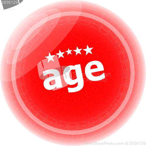 Image of age word on red stickers button, label