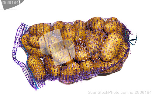 Image of Potatoes in purple grid isolated on white