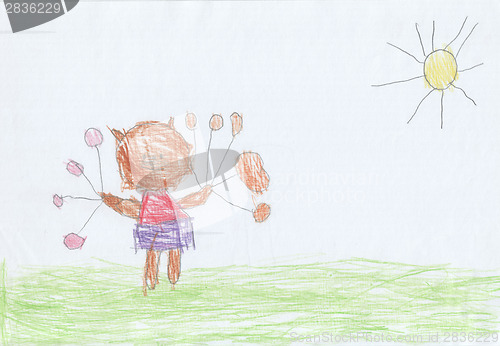 Image of Children drawing - kitty in a dress with beads