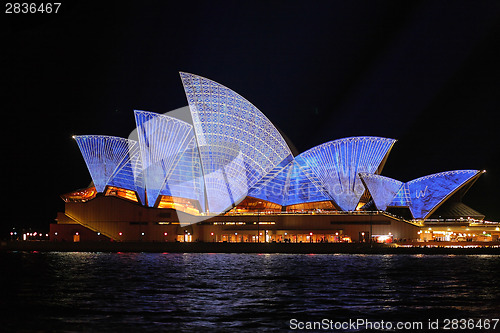 Image of Sydney Opera House with architectural blueprint design