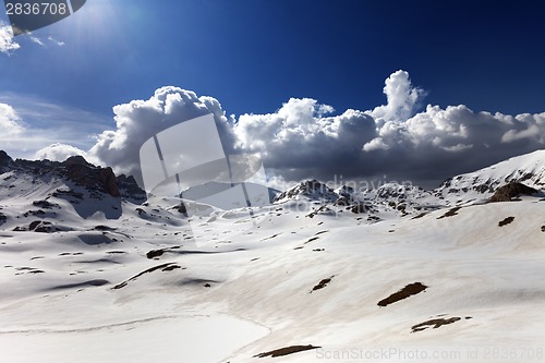 Image of Plateau and lake covered snow at spring day