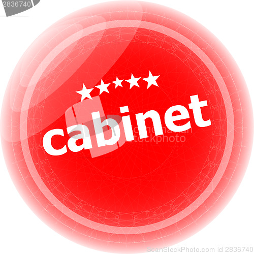 Image of cabinet word stickers red button, web icon button