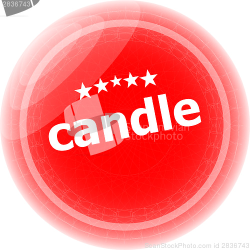 Image of candle word stickers red button, web icon button