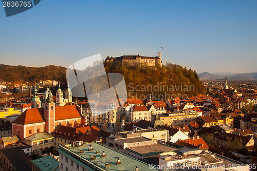 Image of Ljubljana, at sunset; Slovenia, Europe.