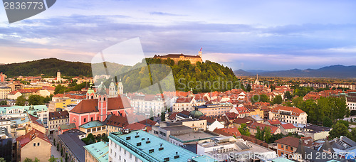 Image of Ljubljana, at sunset; Slovenia, Europe.