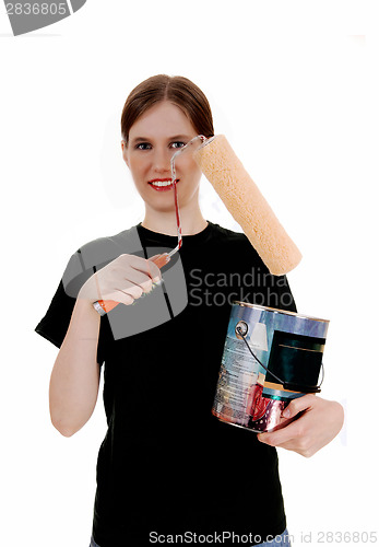 Image of Woman with paint can.