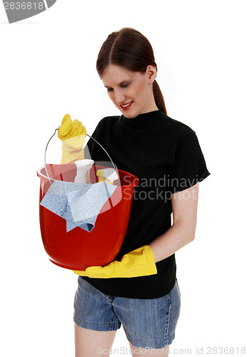 Image of Woman with cleaning staff.