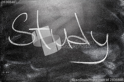 Image of Handwritten message on chalkboard writing message Study