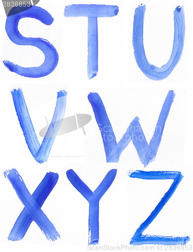 Image of Handwritten Blue Watercolor ABC Alphabet