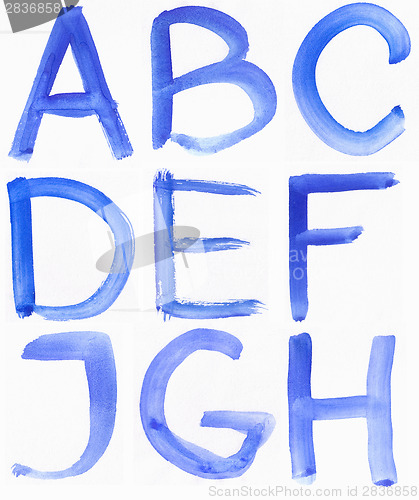 Image of Handwritten Blue Watercolor ABC Alphabet