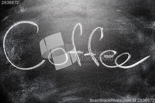 Image of Handwritten message on chalkboard written title Coffee