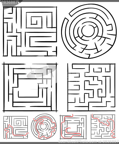 Image of mazes or labyrinths diagrams set