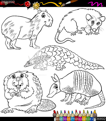Image of animals set cartoon coloring book