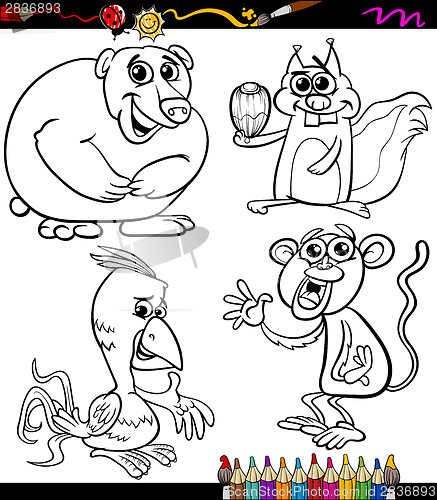 Image of animals set cartoon coloring book