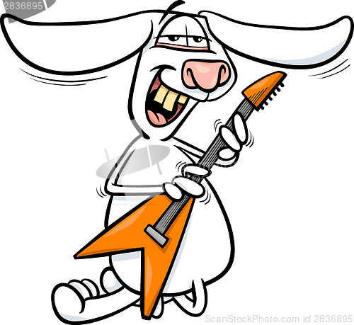 Image of bunny playing guitar cartoon illustration