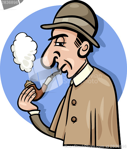 Image of detective with pipe cartoon illustration