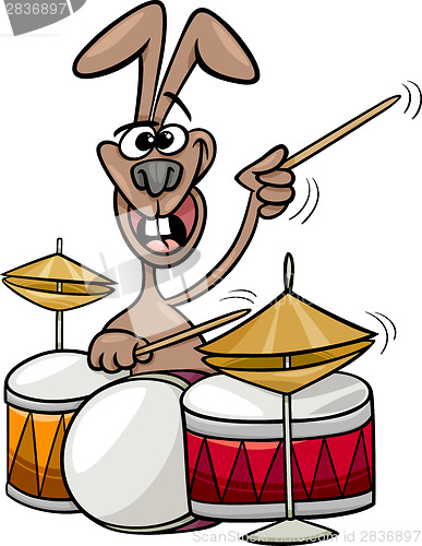 Image of bunny playing drums cartoon illustration