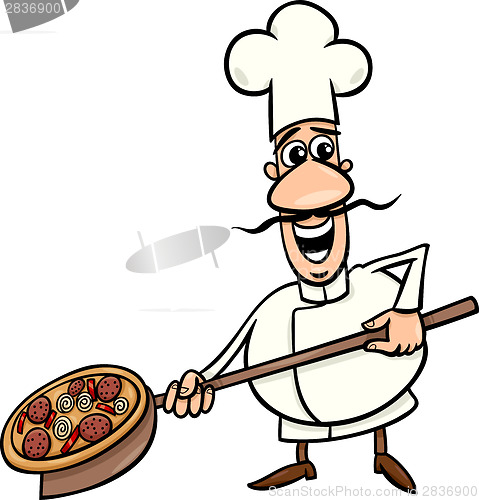 Image of italian cook with pizza cartoon illustration